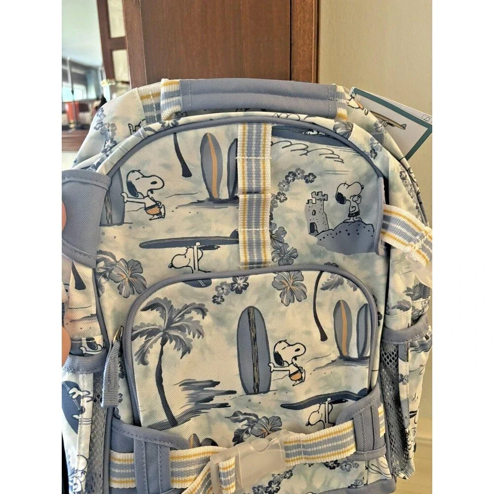 School Pottery barn Kids SNOOPY BACKPACK LUNCH BOX Peanuts Utensils travel Bag .